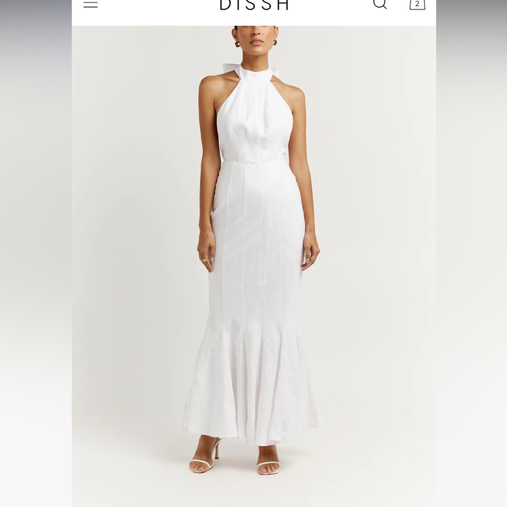 Dissh Aisle White Linen High Neck Dress